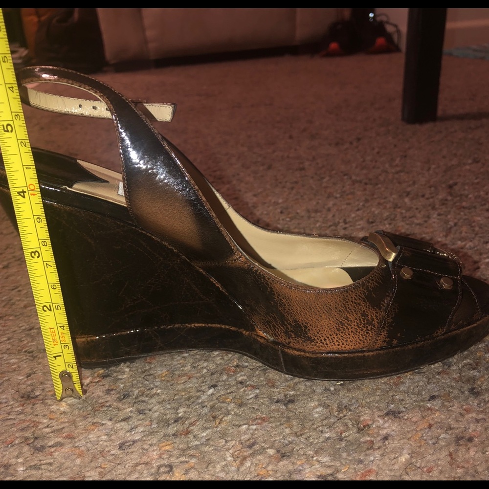 Jimmy Choo - liquid patent wedge. 39 fits like 8.5
